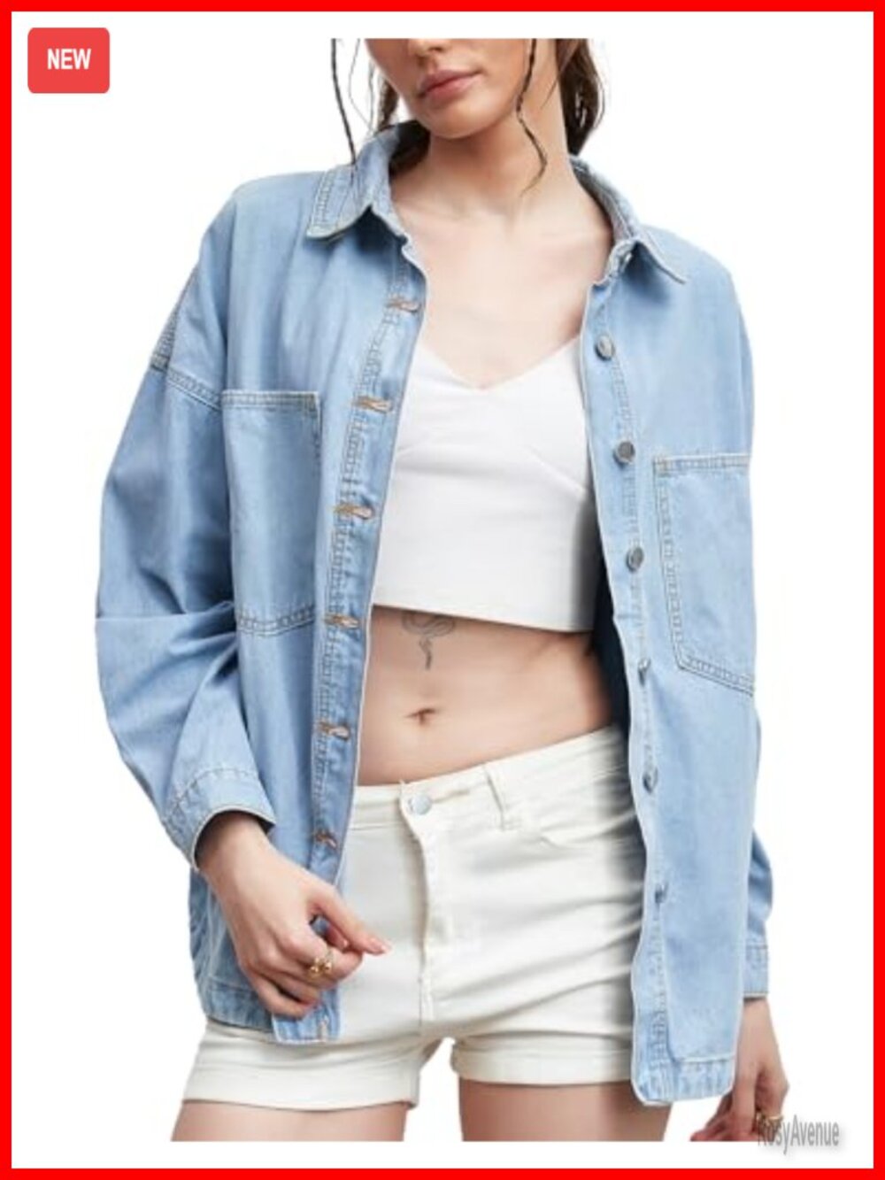 Oversized Button Down Denim Jean Jacket Shacket Lightweight Cotton Blend